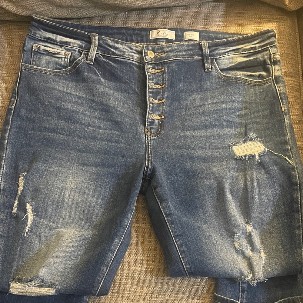KanCan Blue Distressed Flare Jeans